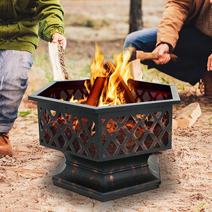 ZENY Hex-Shaped Fire Pit for Garden 24 Inch Wood Burning Bonfire Firebowl Outdoor Portable Steel Firepit