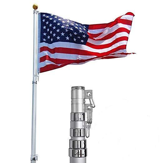 ZENY 25FT Telescoping Flag Pole 3'x5' American Flag & Ball Top Kit