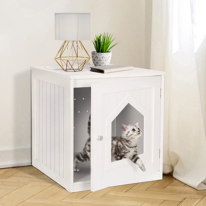 ZENY Cat House & Side Table, Cat Home Nightstand, Indoor Pet Crate, Enclosed Cat Washroom