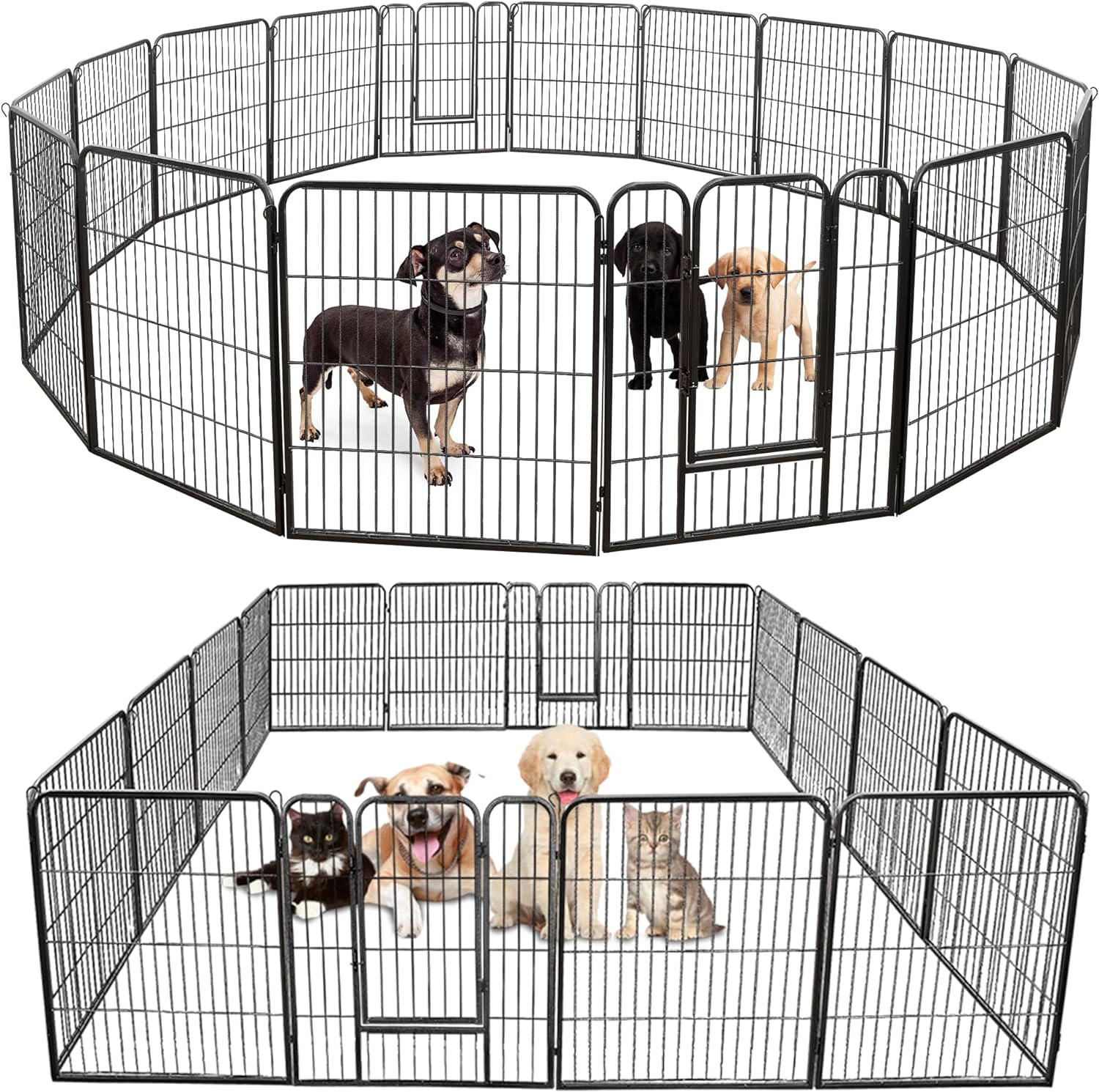ZENY 16 Panles Pet Playpen 32 Inch Height for Small Medium Dogs, Heavy Duty Exercise Pen Pet Crate Cage with Doors