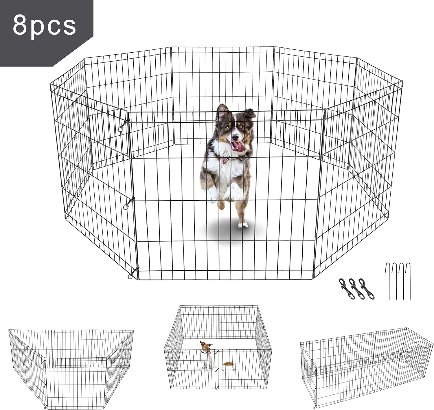 ZENY 24" Foldable Black Metal Exercise Pet Play Pen for Dogs, Fence Pen