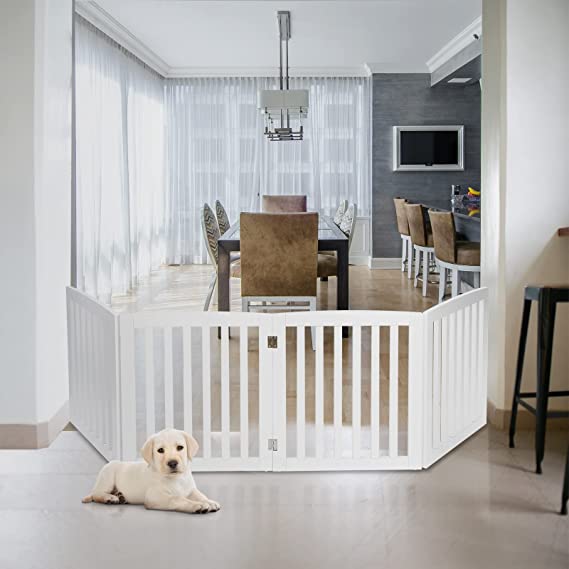 ZENY 24 Inch 4 Panels Pet Dog Gate, White Wooden Dog Door,Gate Foldable for House Doorway Stairs Indoor Wooden Fence