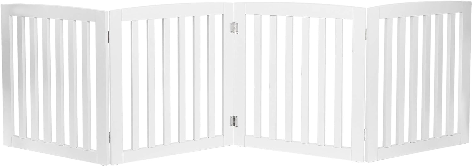 ZENY 24 Inch Pet Dog Gate  - Foldable Freestanding Wooden Dog Door 4 Panel, Pet Fence for Entryway/Stairs/Doorway, White