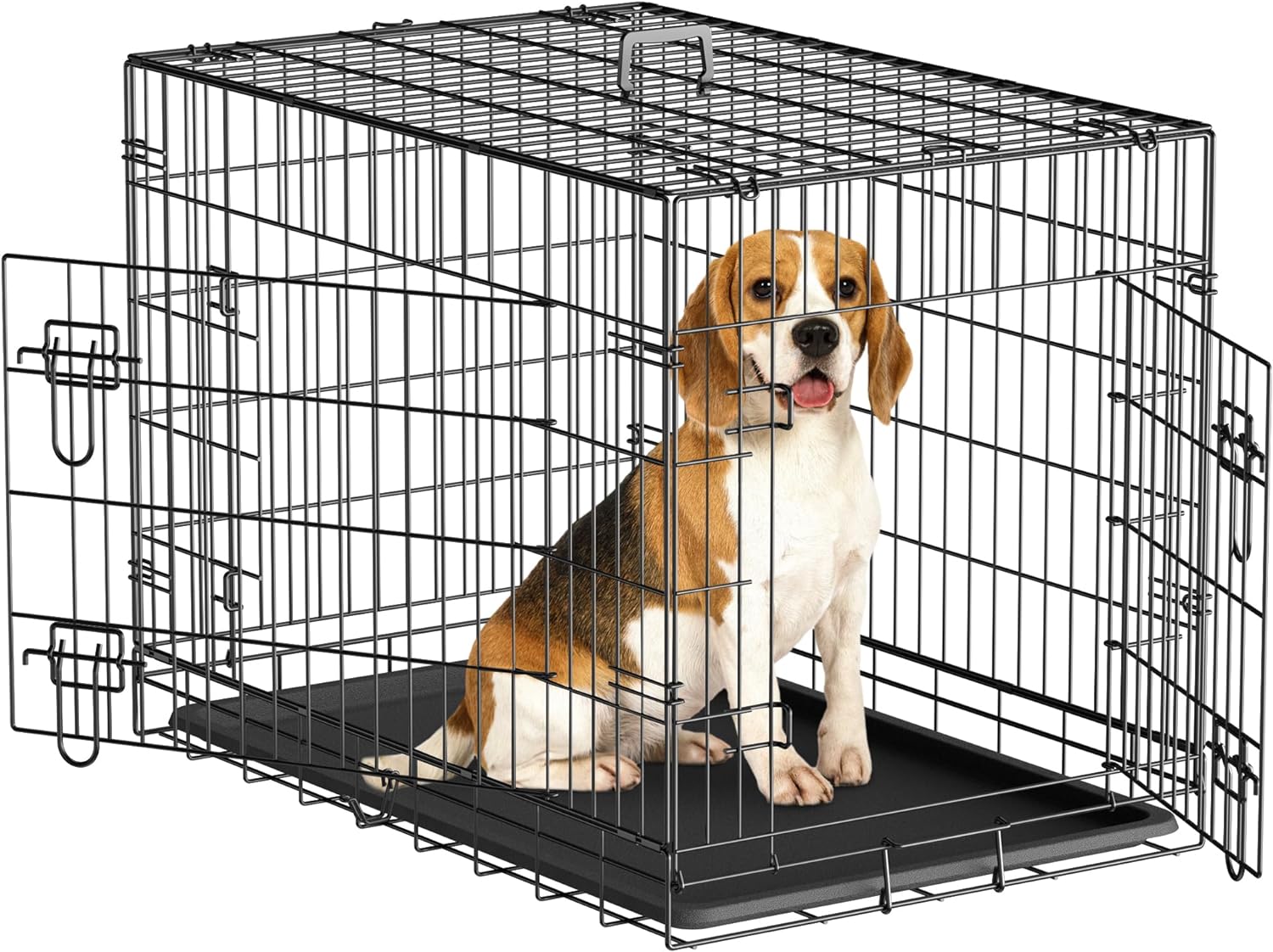 ZENY 30/36/42 Inch Dog Crates Double Door Folding Metal Pet Kennel Wire Cage w/ Tray