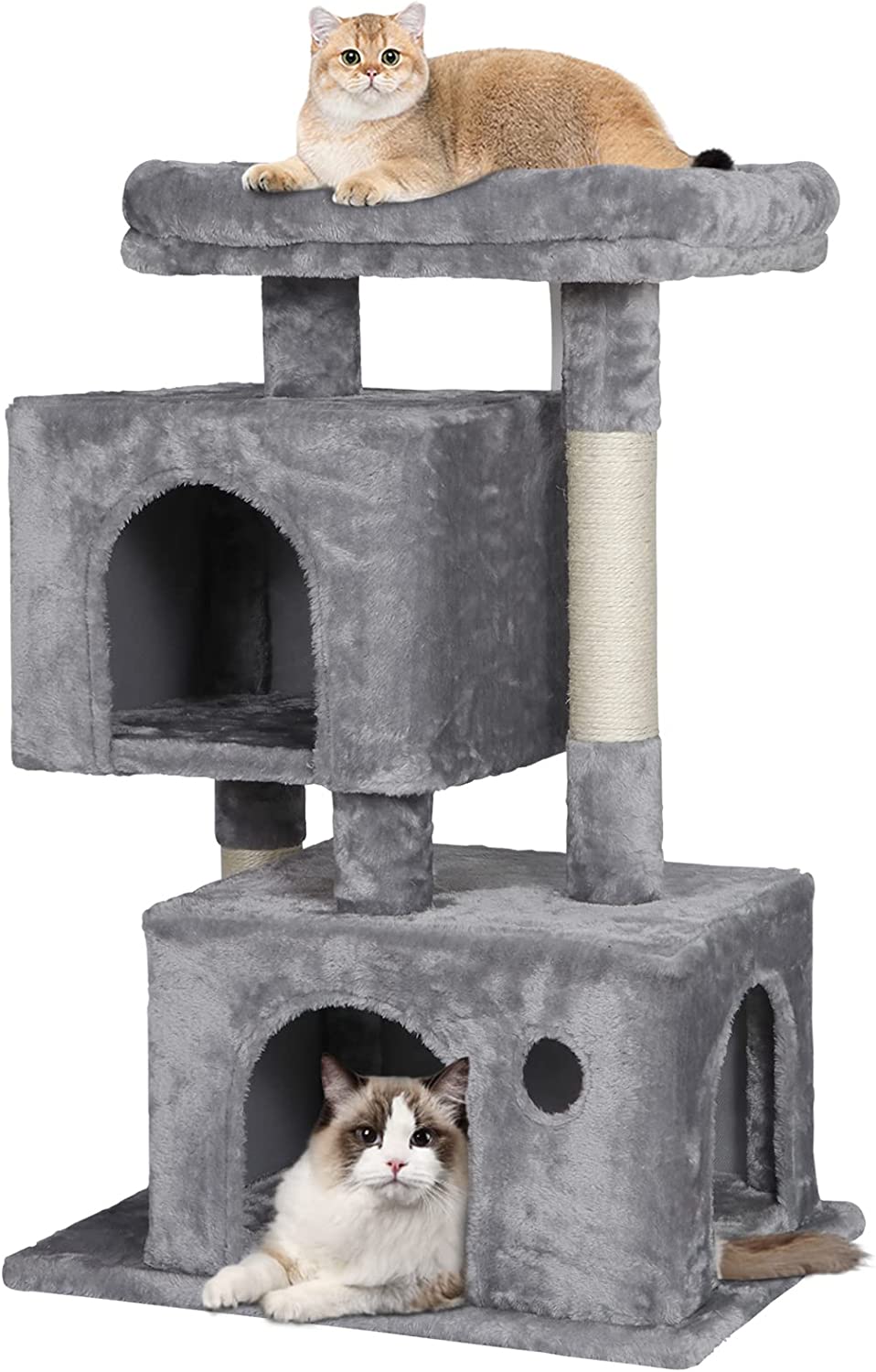 ZENY Cat Tree,33.9 inch Cat Tower for Indoor Cat, 2 Plush Kitten Condos with Scratch Posts, Jump Platform,Anti-toppling Device (Gray)