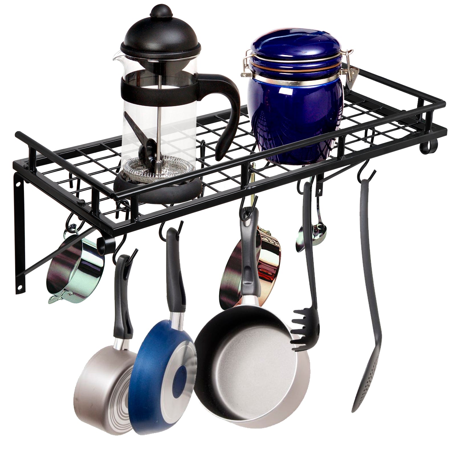 ZENY Wall Pot Pan Rack Wall Mounted Storage Rack Hanging Organizer Pot Holders with Hooks