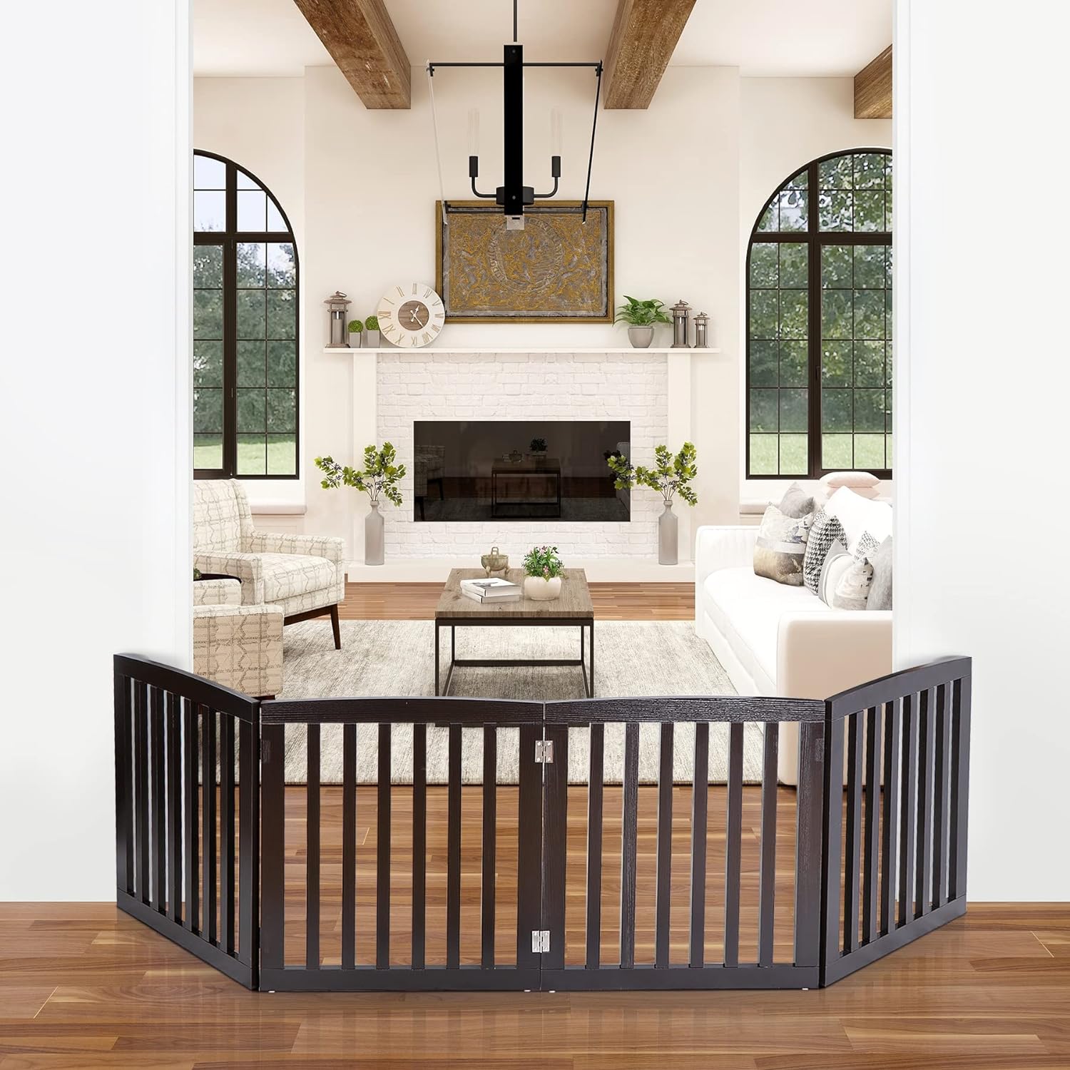 ZENY Wide Dog Gate 24 Inch High Freestanding Indoor Pet Door for House Doorways Stairs Halls