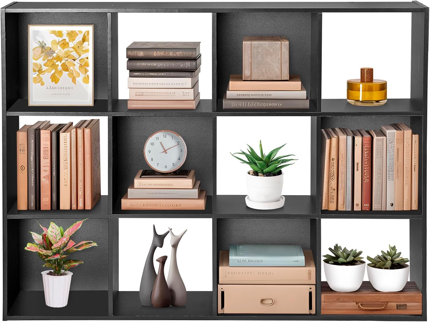 ZENY 12-Compartment Open Shelf Bookcase 47 inch Wide Cube Storage Organizer Wood Cubical Bookshelves Closet Cabinet Display Unit with 6 Removable Back Panels for Living Room Bedroom