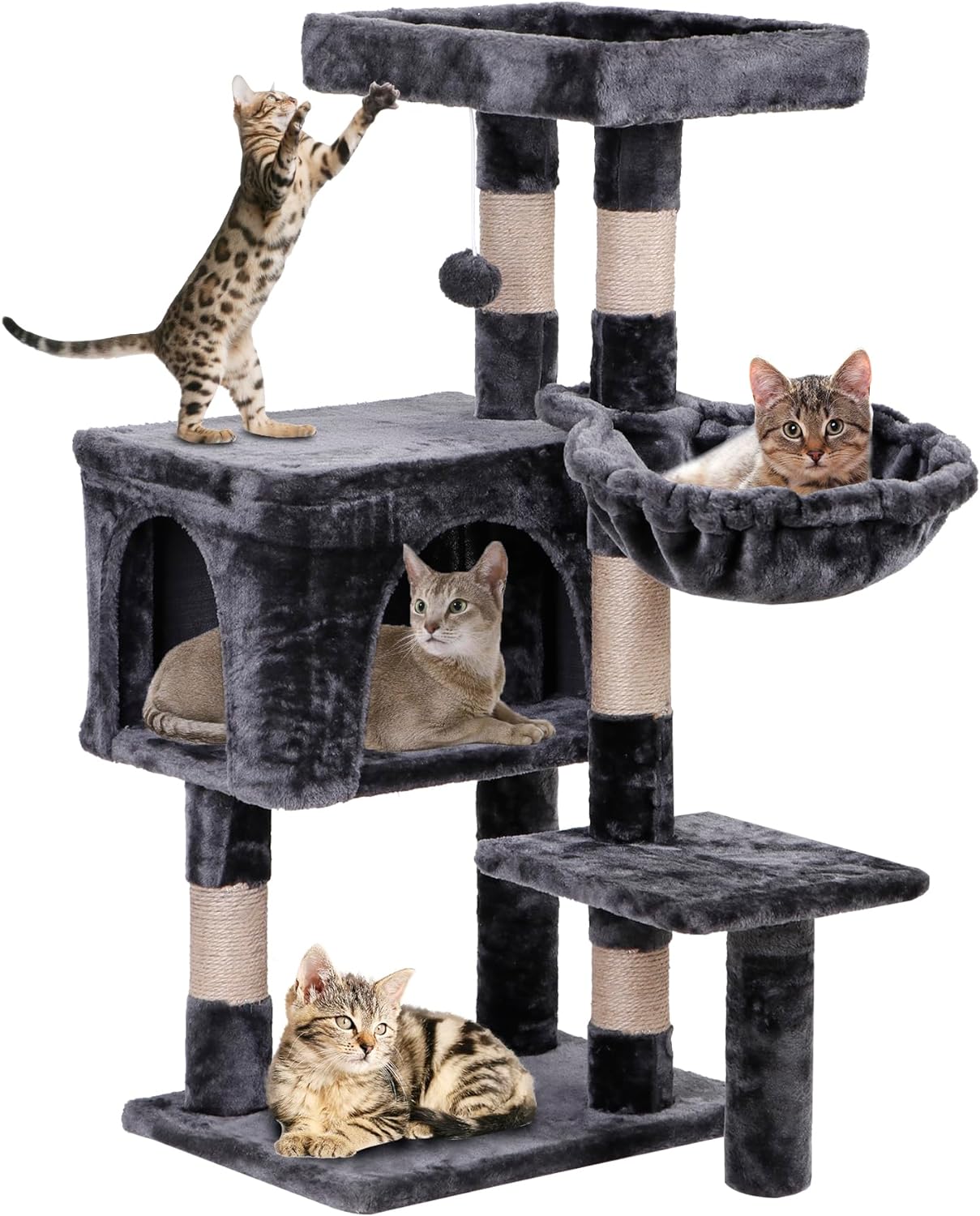 ZENY 35.5 Inch Cat Tree for Indoor Cats, Multi-Level Cat Condo Tower with Large Top Perch, Hammock and Scratching Posts, Dark Grey