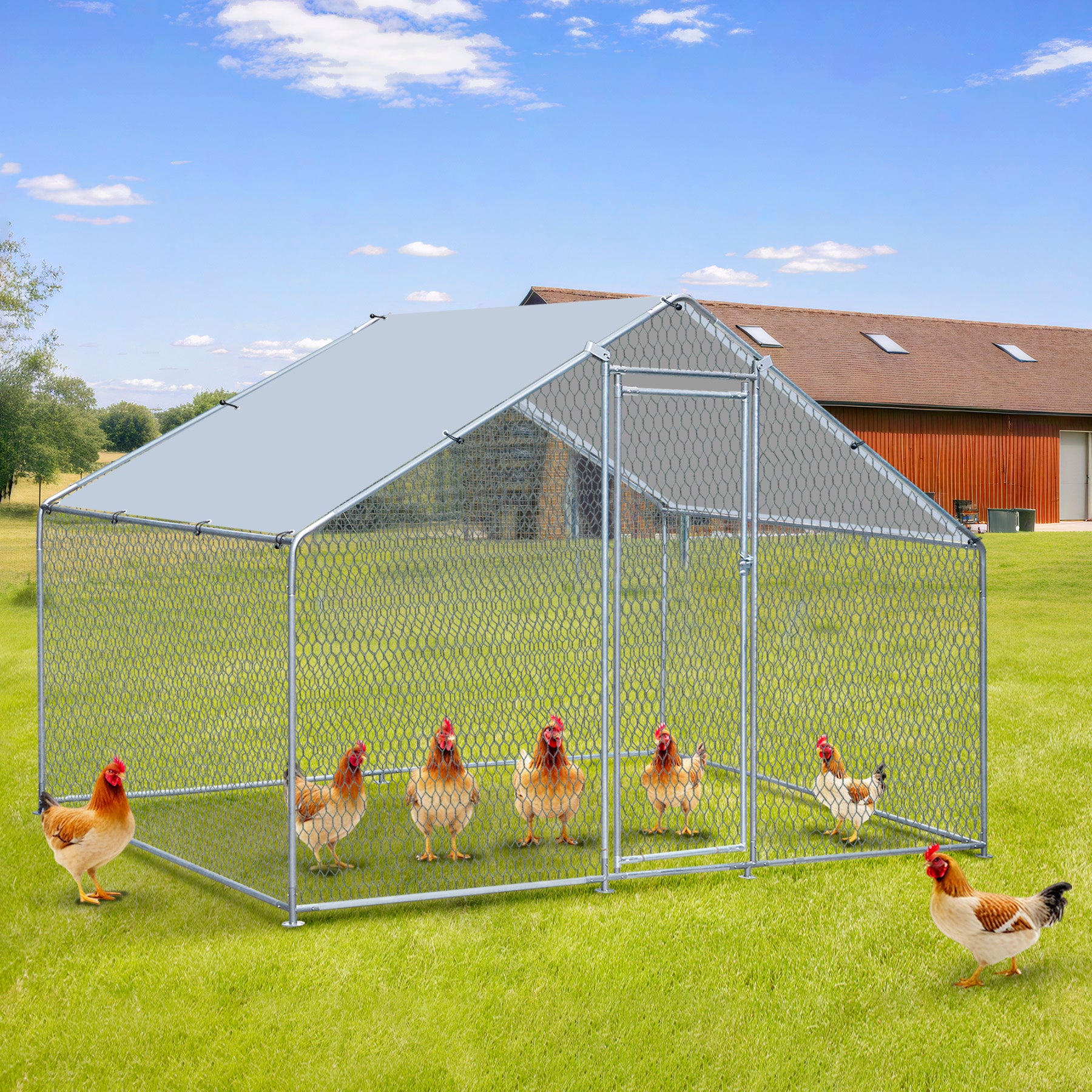 ZENY Large Metal Chicken Coop w/Run, 9.9x6.4x6.4 ft Poultry with Waterproof Roof Cover