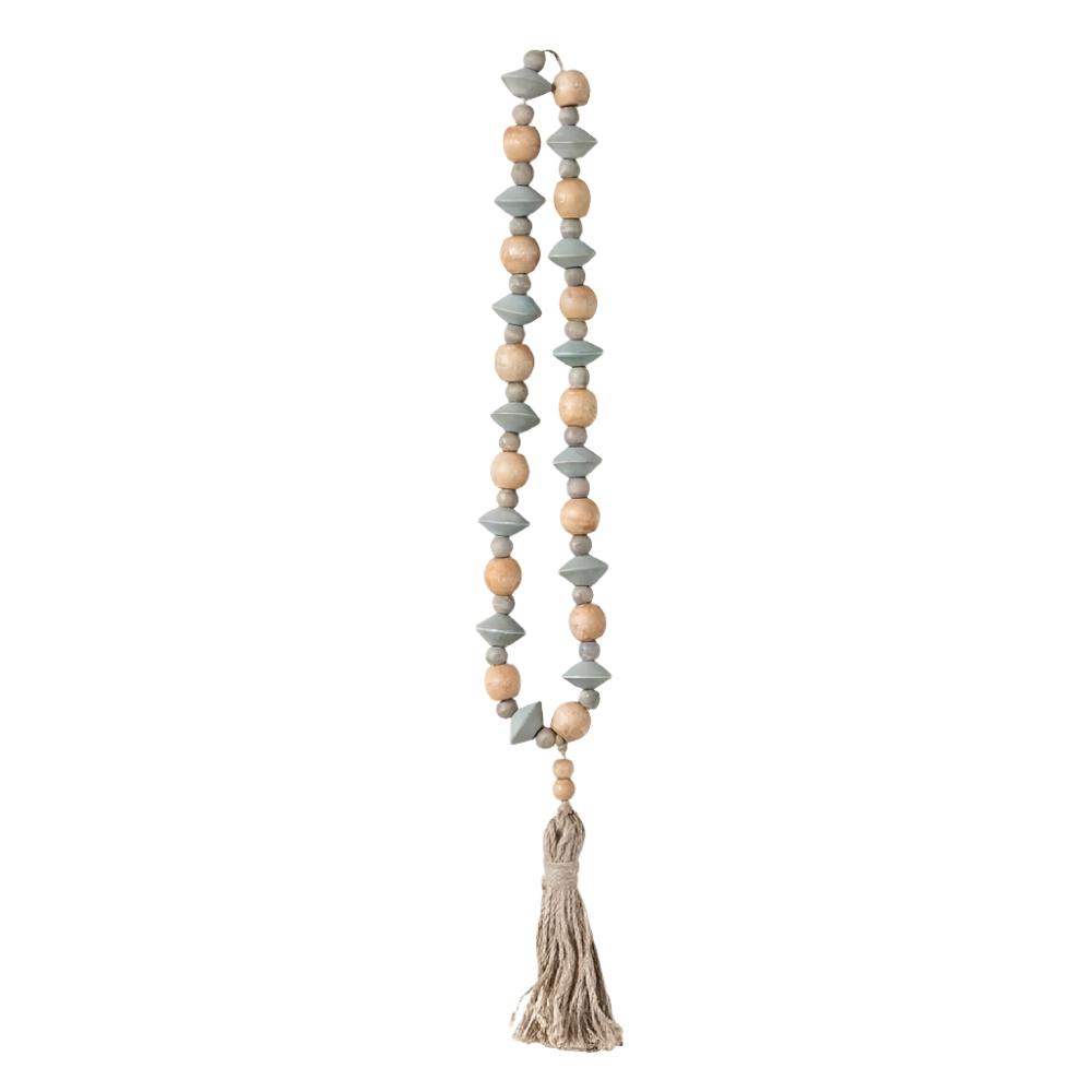 Abaca Wood Bead Strand with Tassel