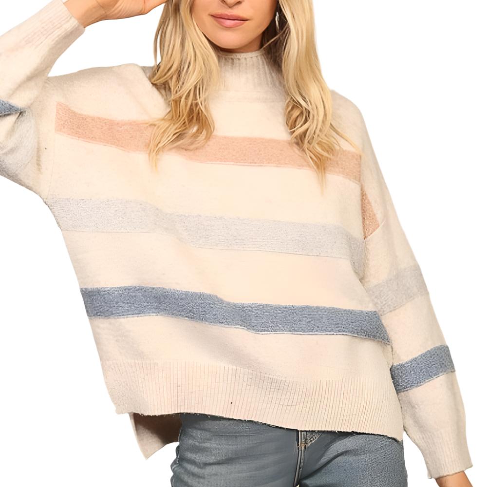 Stripe Mock Neck Sweater