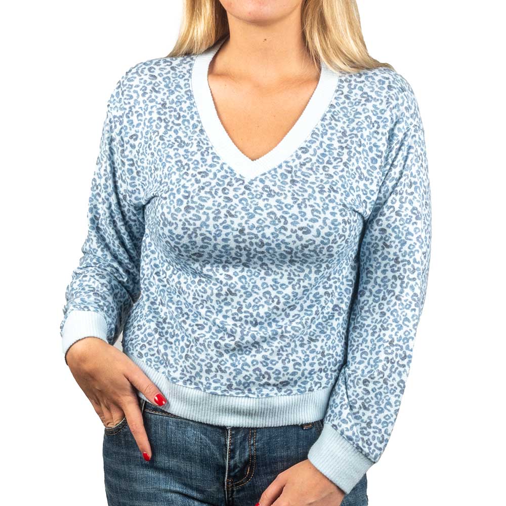 Lucky Brand Blue Leopard Print Sweater