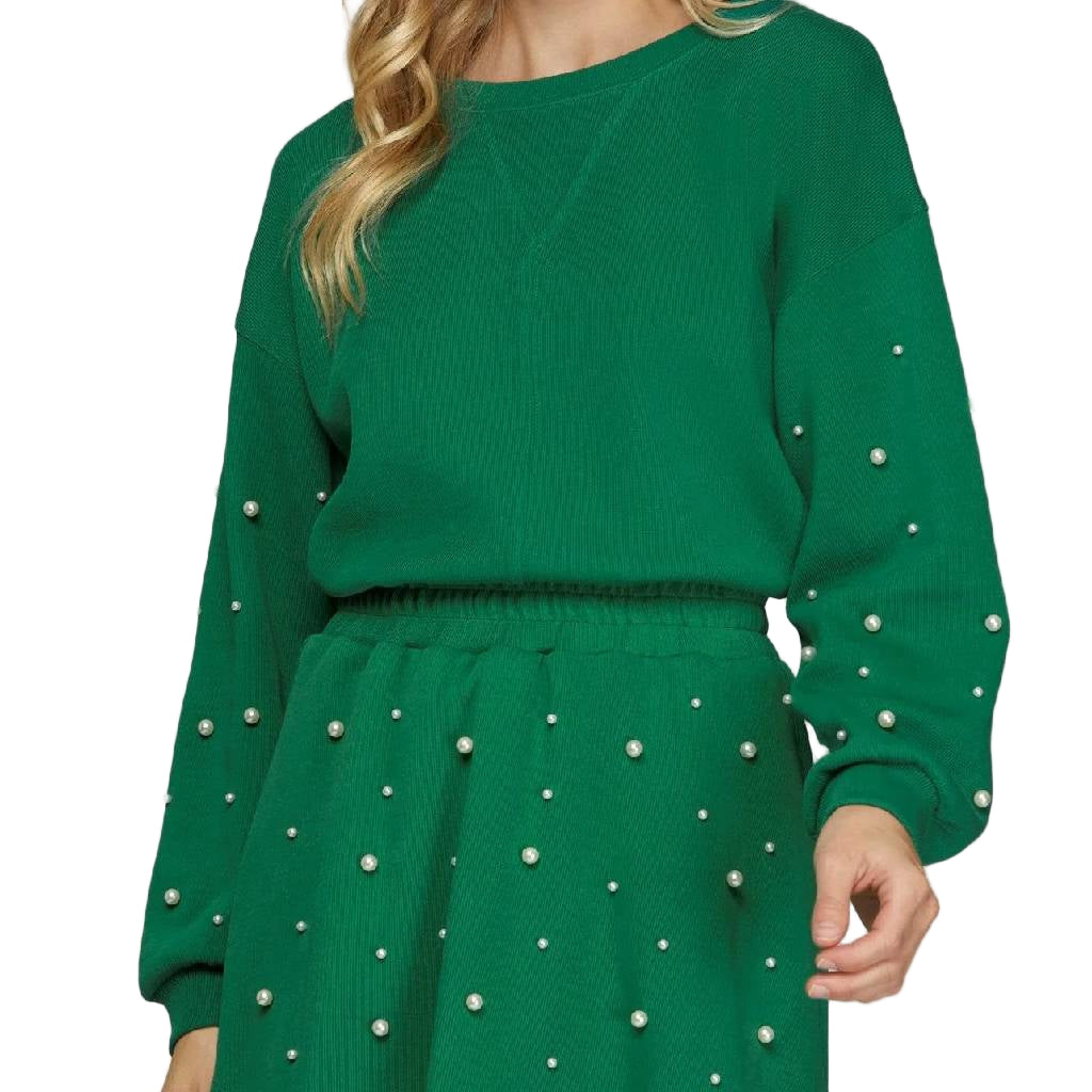 Pearl Knit Green Long Sleeve Top