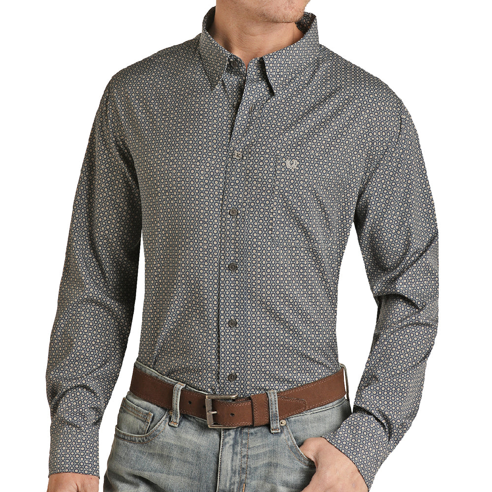 Panhandle Men's Performance Geo Print Shirt - Blue