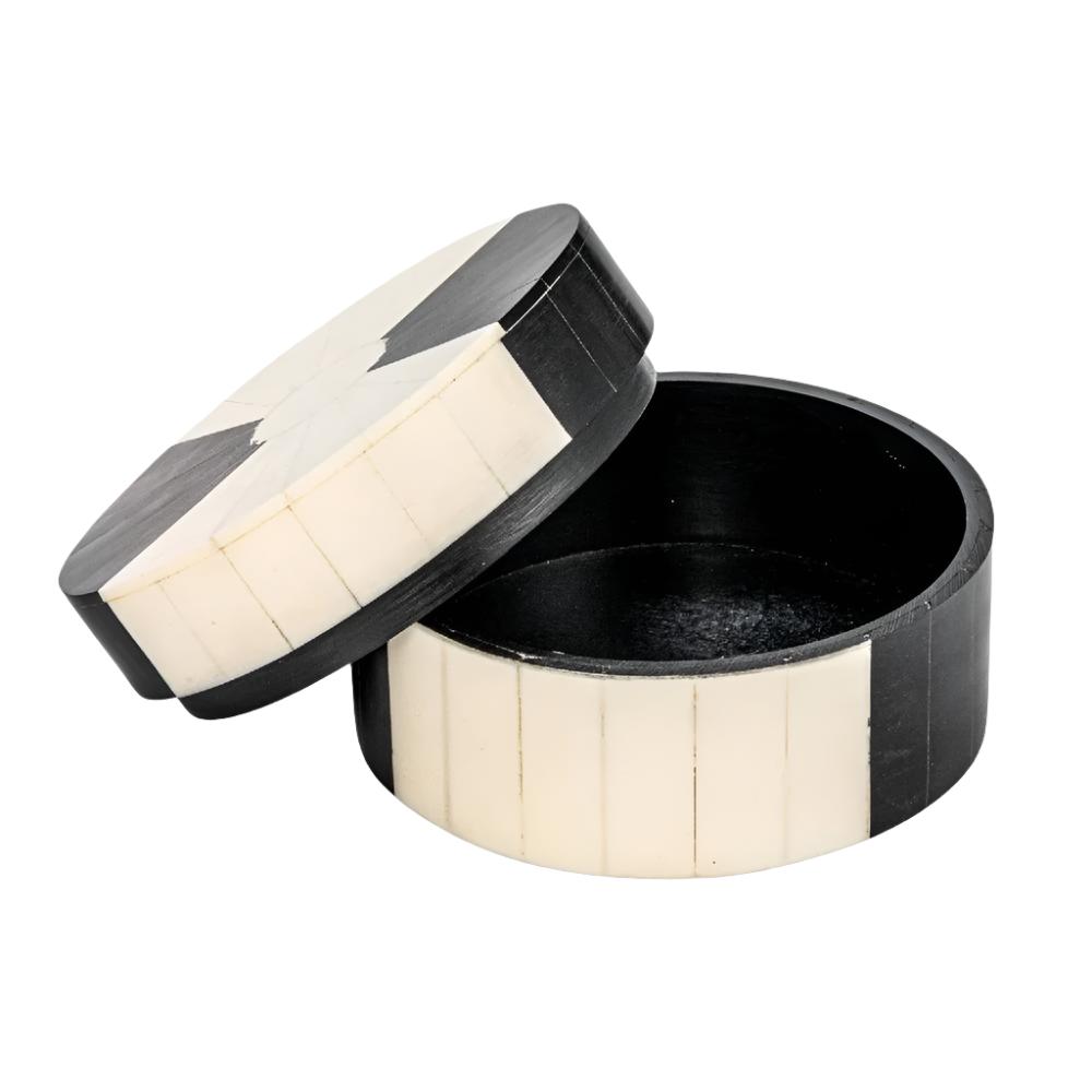 Black & Cream Stripe Round Resin Box