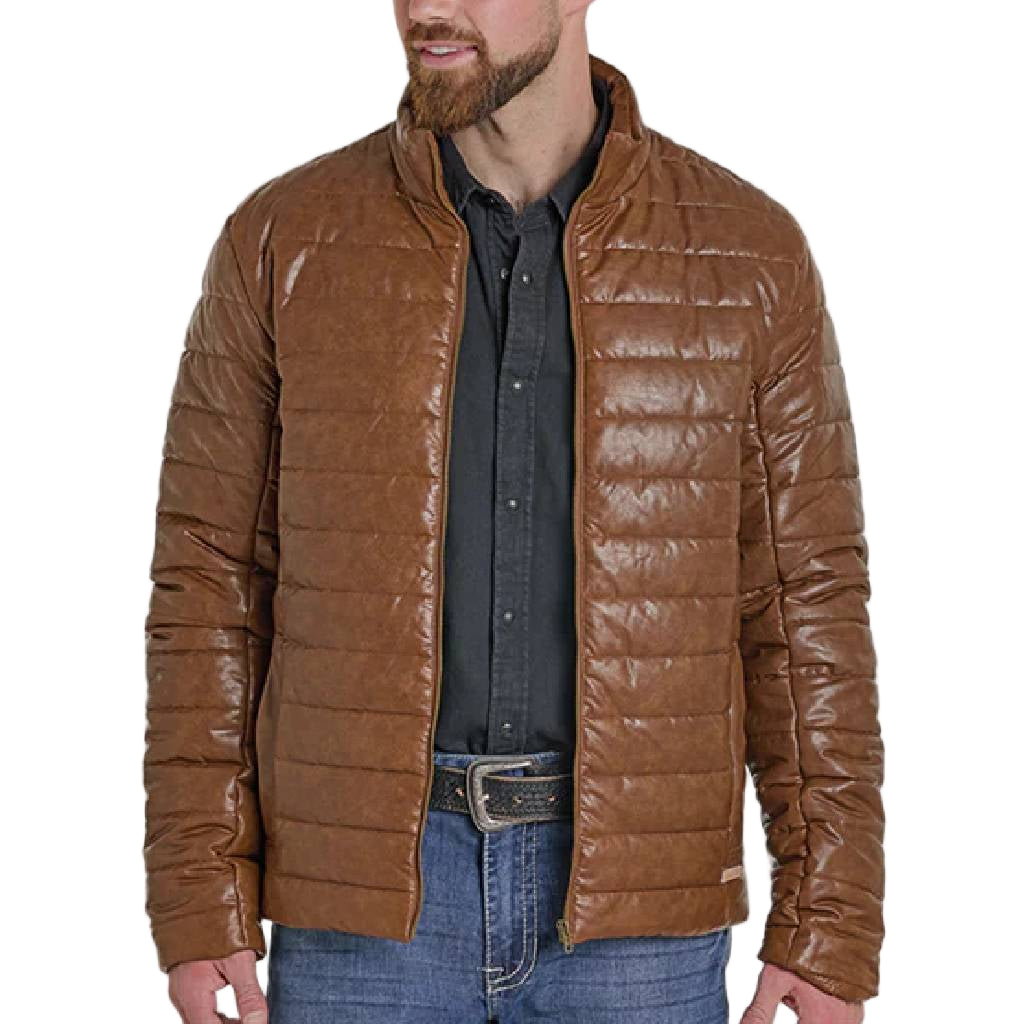 Panhandle Slim Men's Distressed Faux Leather Puffer Jacket