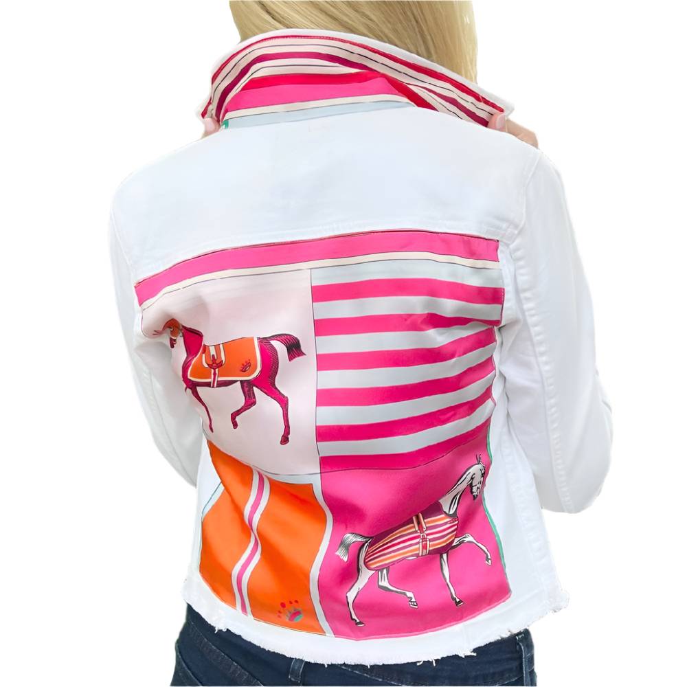 Stacy Bradley White Denim Pink Horse Jacket