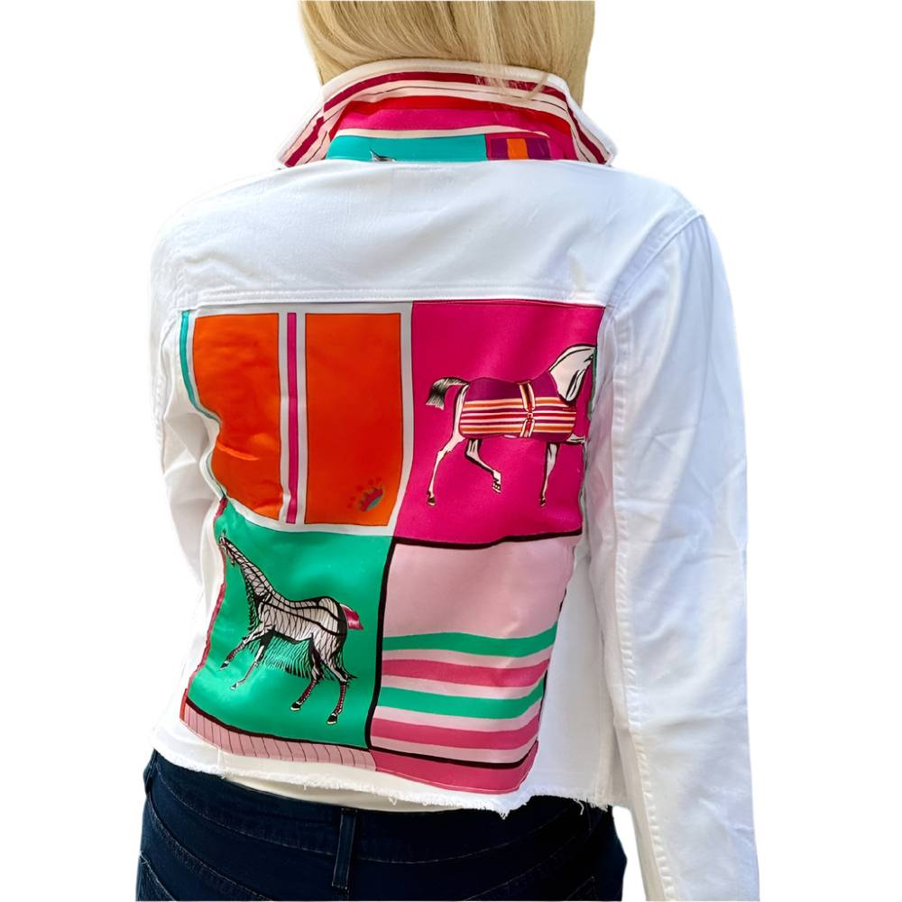 Stacy Bradley White Denim Pink/Teal Horse Jacket