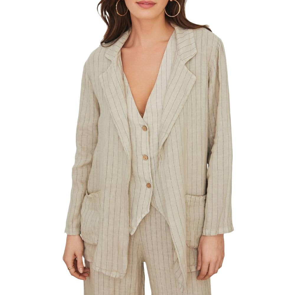 * Pinstripe Linen Open Blazer - FINAL SALE