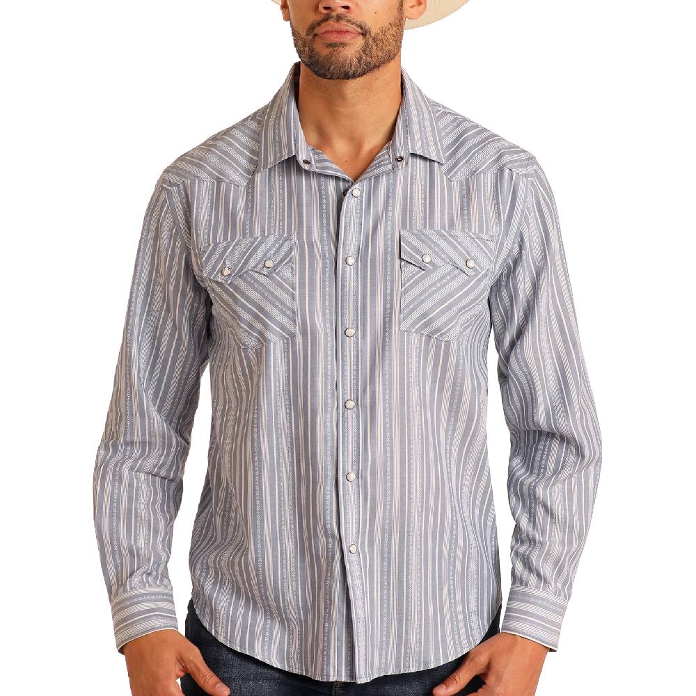 Panhandle Slim Men's Pearl Snap Modern Vintage Jacquard Stripe Shirt