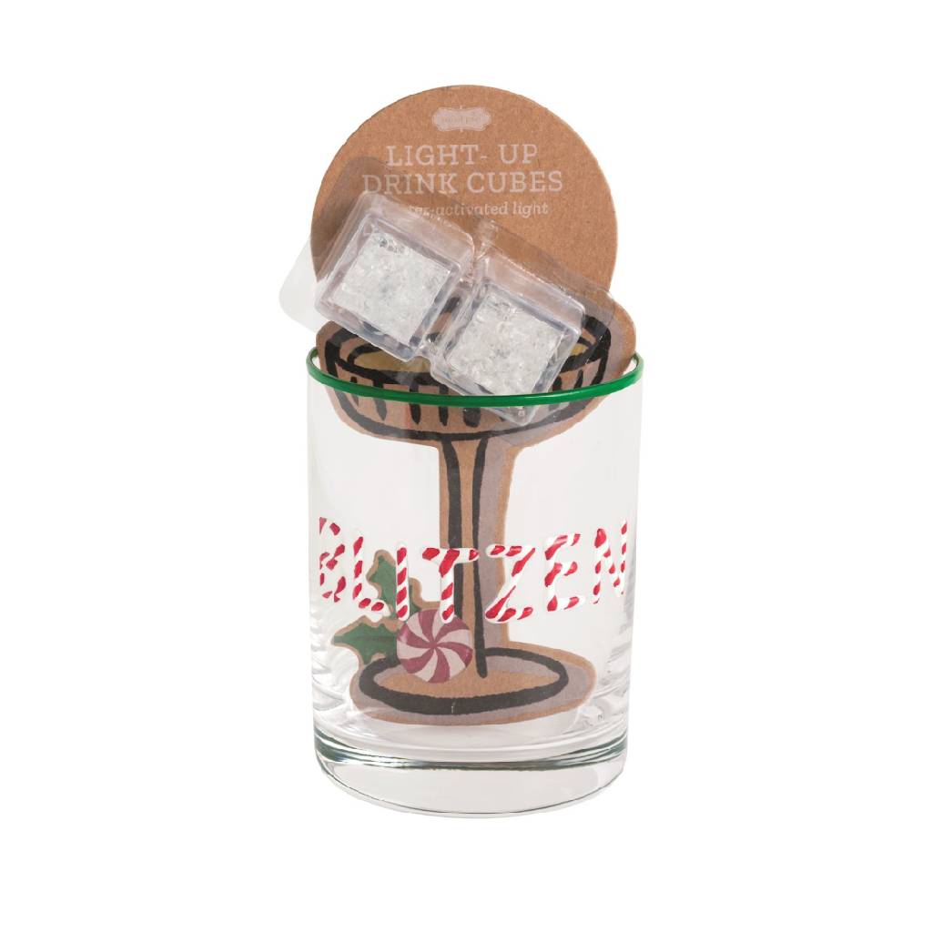 Mud Pie Blitzen Glass &  Light Up Cube Set