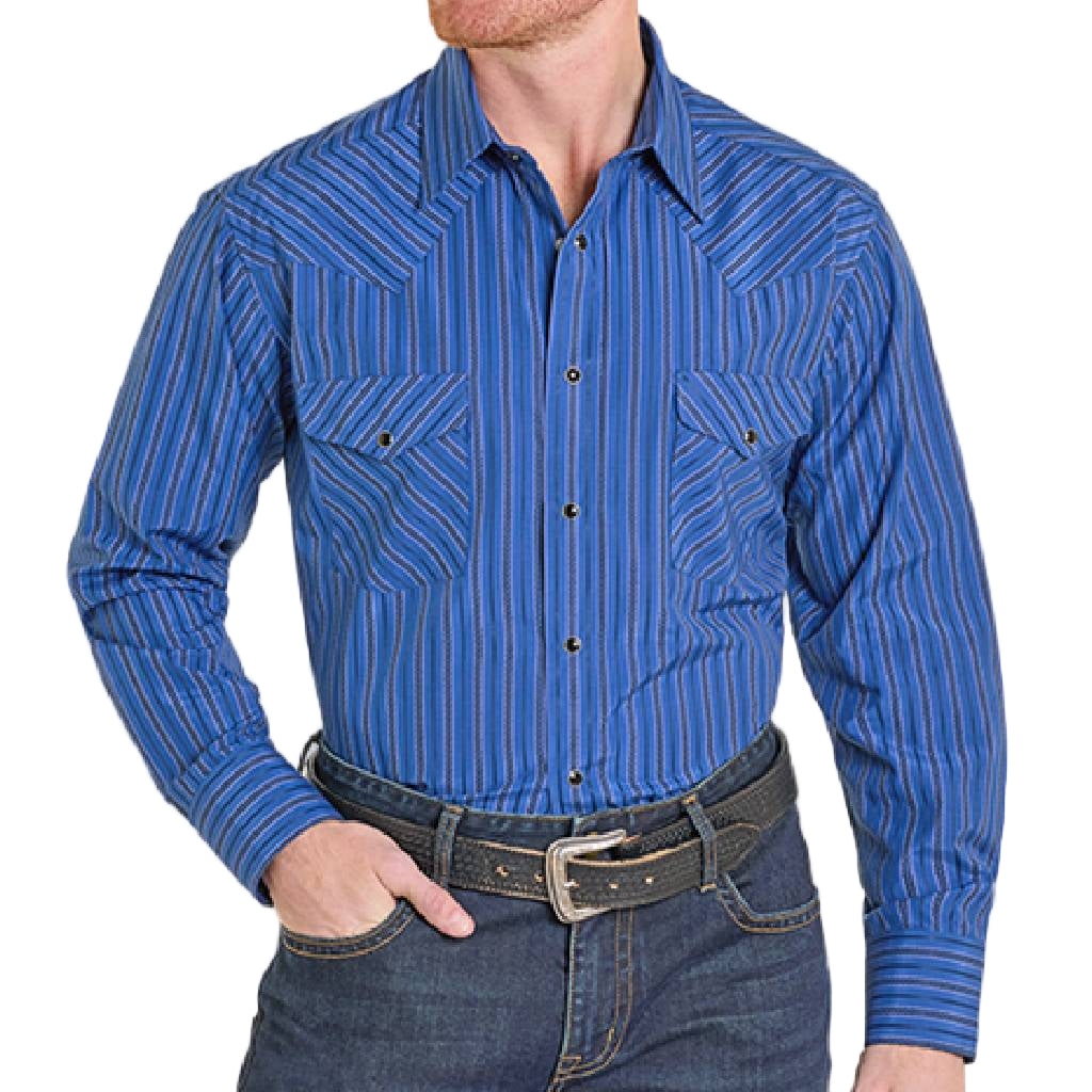 Panhandle Slim Men's Western Satin Blue Stripe Snap Shirt
