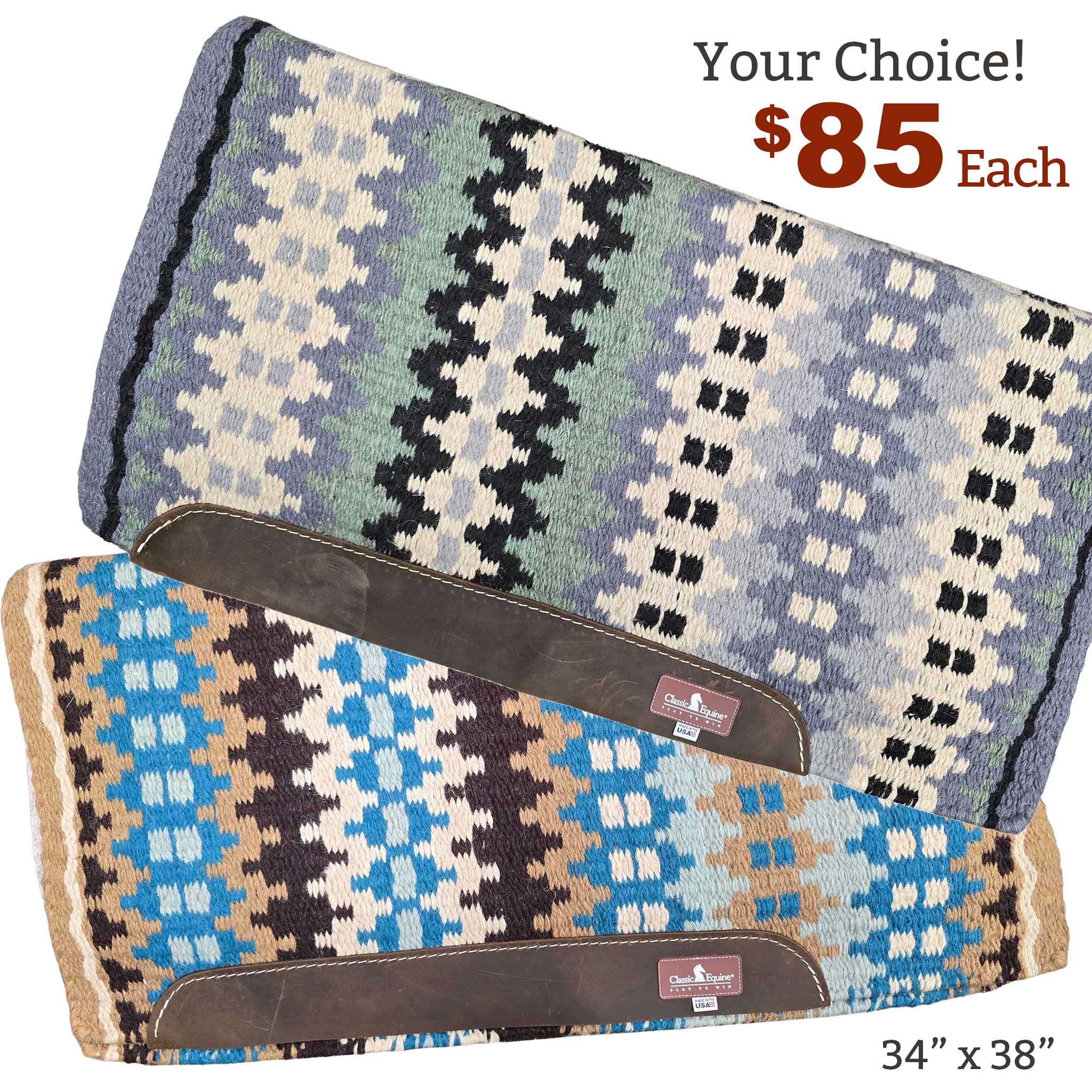 NEW Classic Equine Wool Top Pad 34x38 - Your Choice