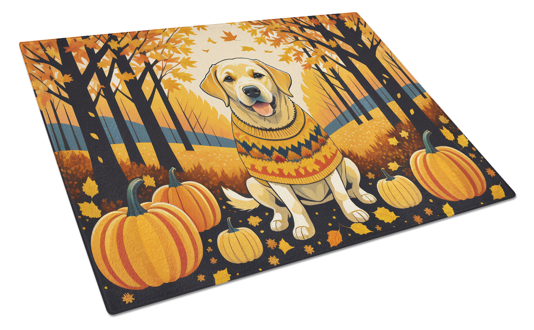 Yellow Labrador Retriever Fall Glass Cutting Board