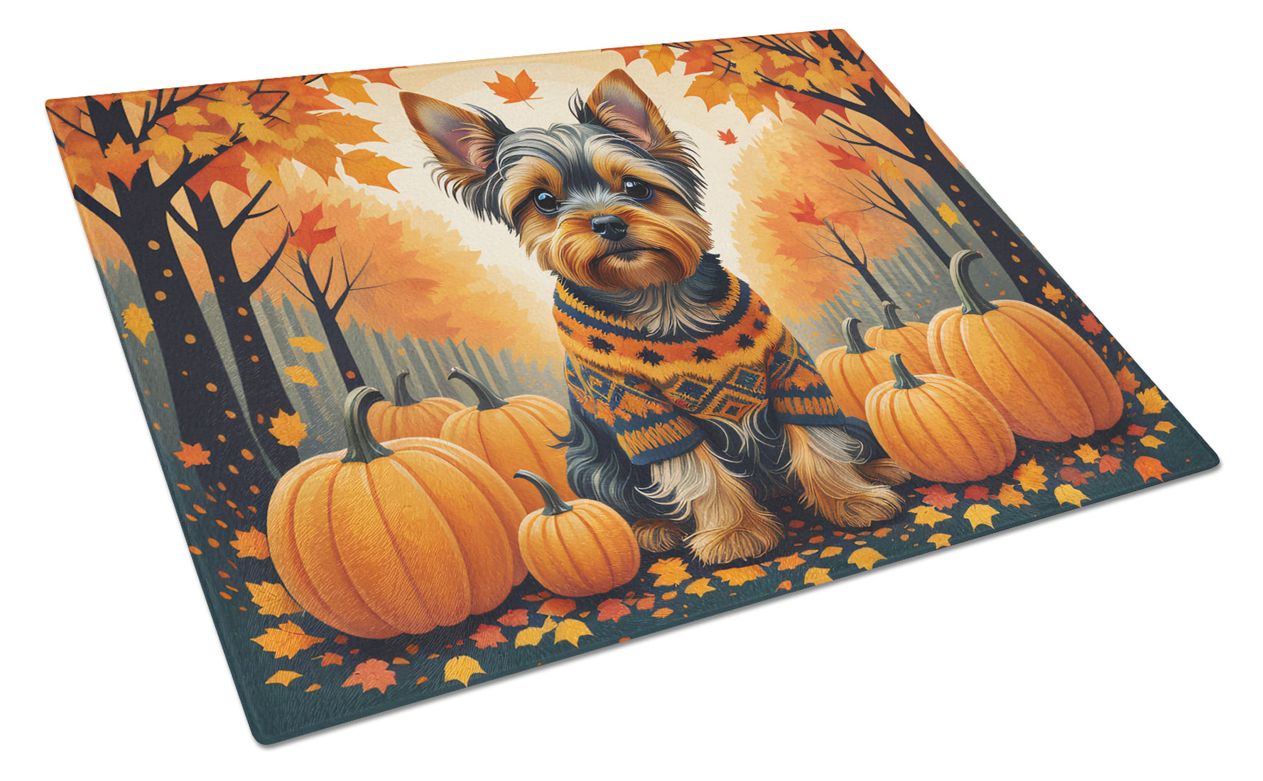 Yorkshire Terrier Fall Glass Cutting Board