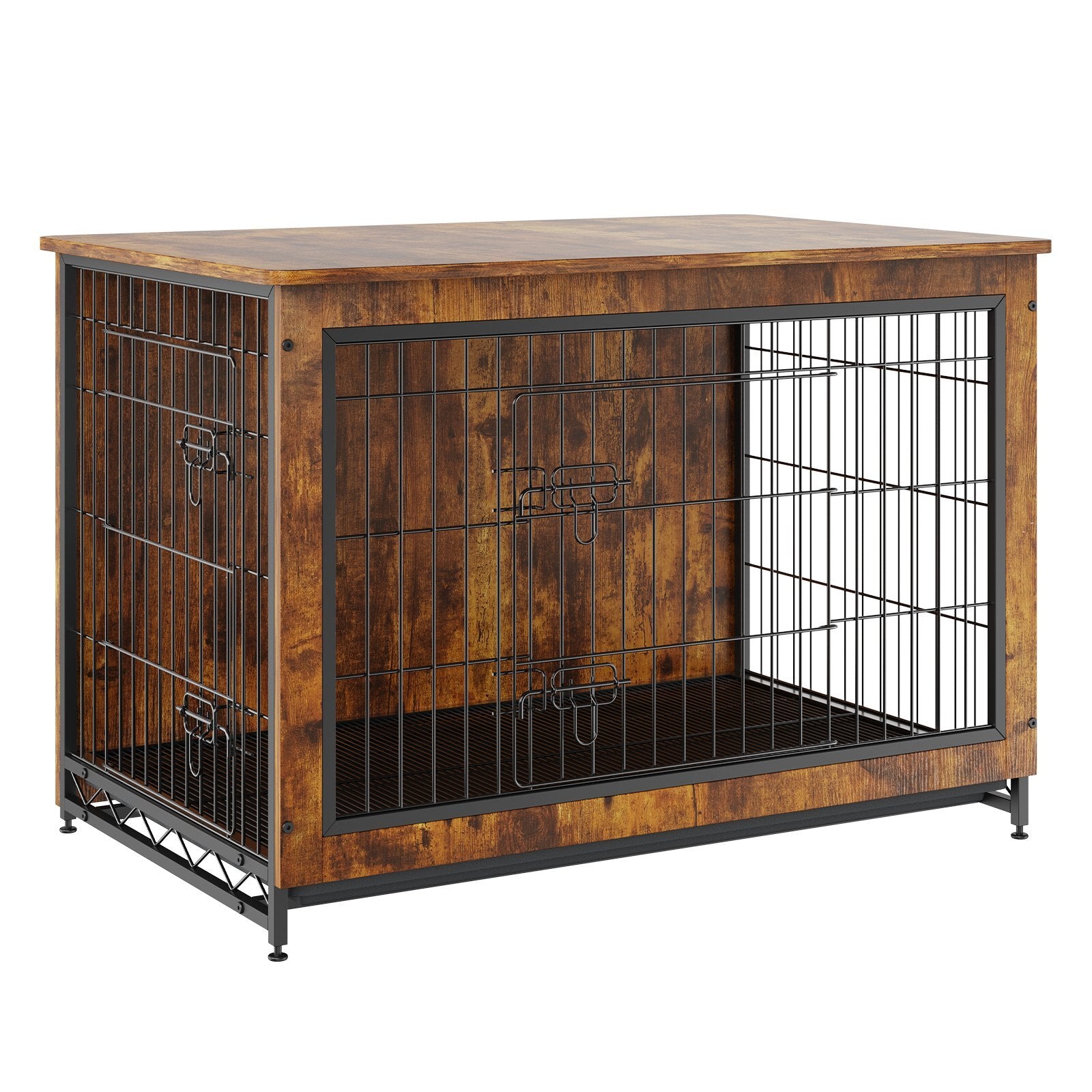 VEVOR Dog Crate Furniture | 38.6" Wooden Double-Door Dog Crate End Table with Removable Tray & Cushion  Heavy-Duty Indoor Kennel for Dogs up to 70 lbs (Rustic Brown)