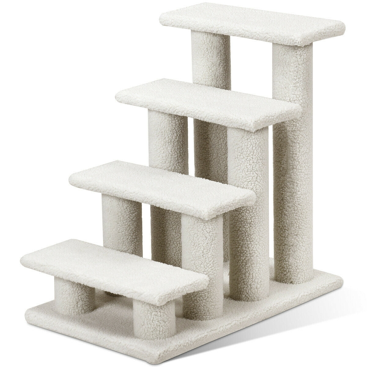 4-Step Pet Stairs Carpeted Ladder Ramp Scratching Post Cat Tree Climber-Beige - Color: Beige