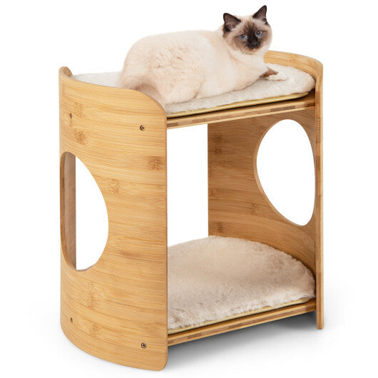 Bamboo Bliss 2-Tier Cat Lounge  Cute Small Cat Tree with Plush Perches (Beige)