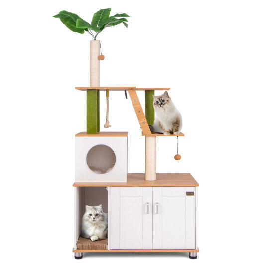 Hidden Cat Washroom with Cat Tower for Indoor Cats-White - Color: White