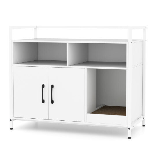 Hidden Cat Washroom with Double Doors and Scratch Cardboard-Off White - Color: Off White