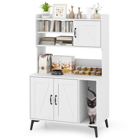 Large Cat Litter Box Enclosure with Display Storage Shelves-White - Color: White
