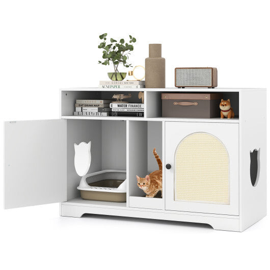 WhiskerSuite 43 Double-Room Cat Litter Box Enclosure with Storage  Elegant White Design