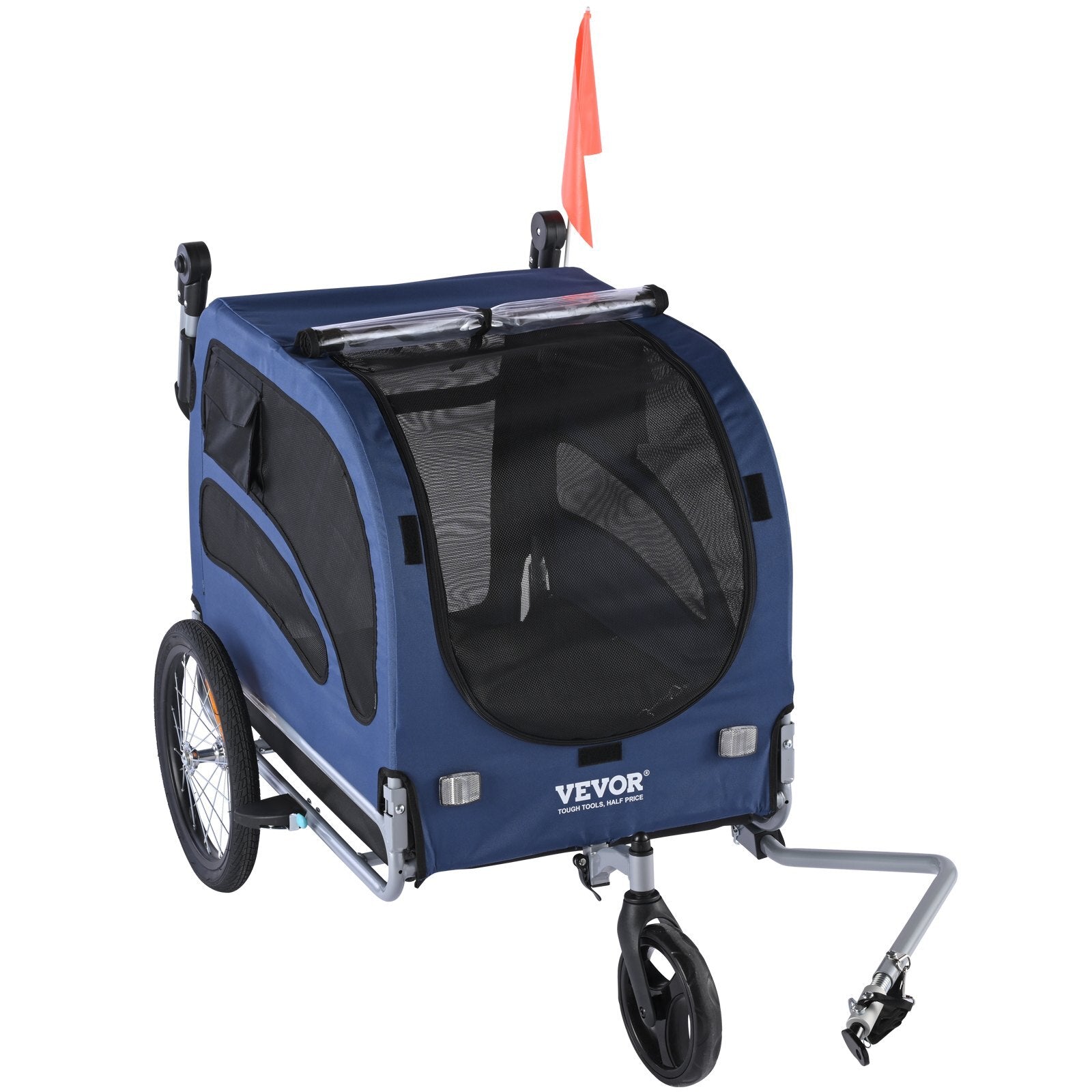 Dog Bike Trailer, Supports up to 100 lbs, 2-in-1 Pet Stroller Cart Bicycle Carrier, Easy Folding Cart Frame with Quick Release Wheels, Universal Bicycle Coupler, Reflectors, Flag, Blue/Black