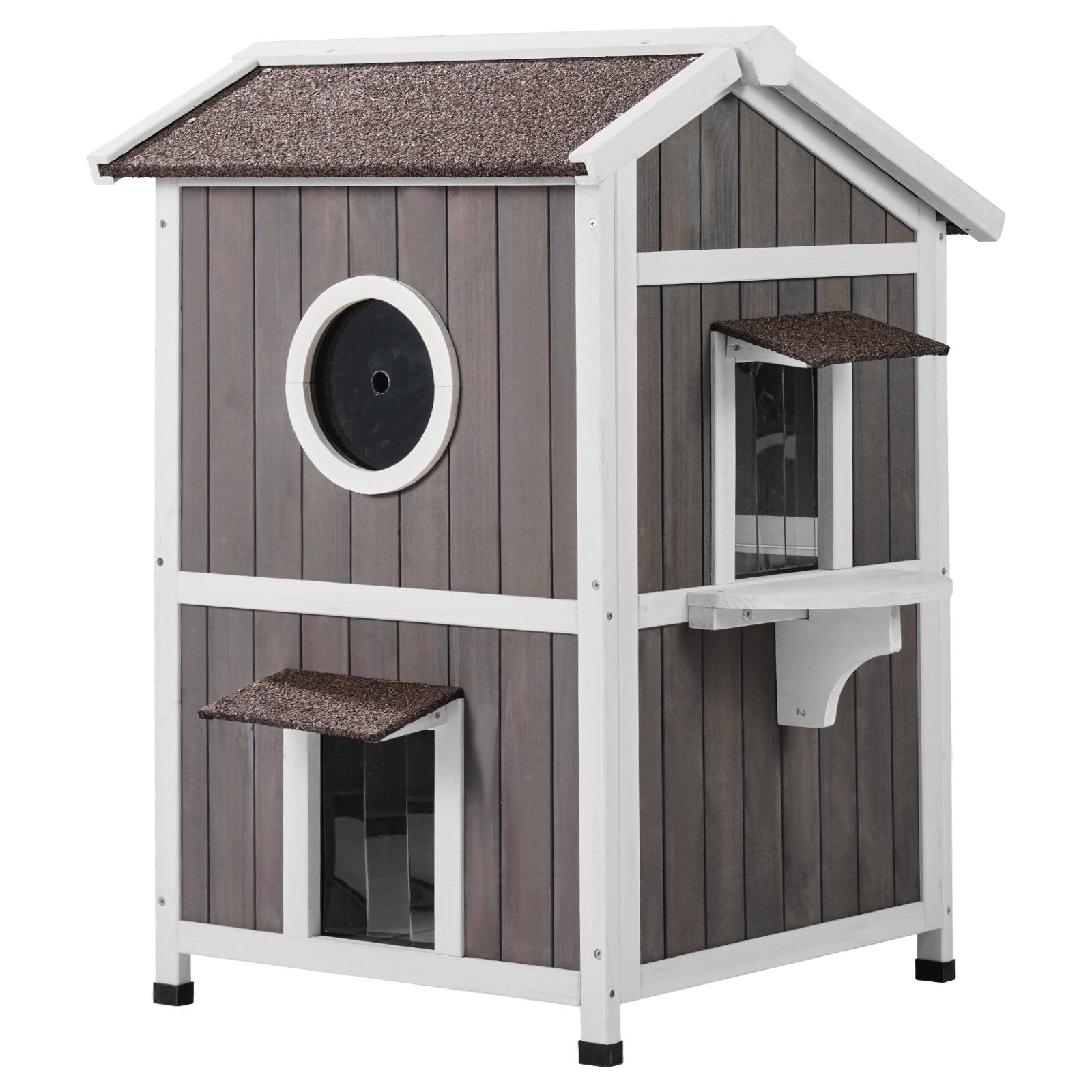GlamourHaus 2-Story Outdoor Cat Retreat  Elegant Weatherproof Haven for Multiple Cats