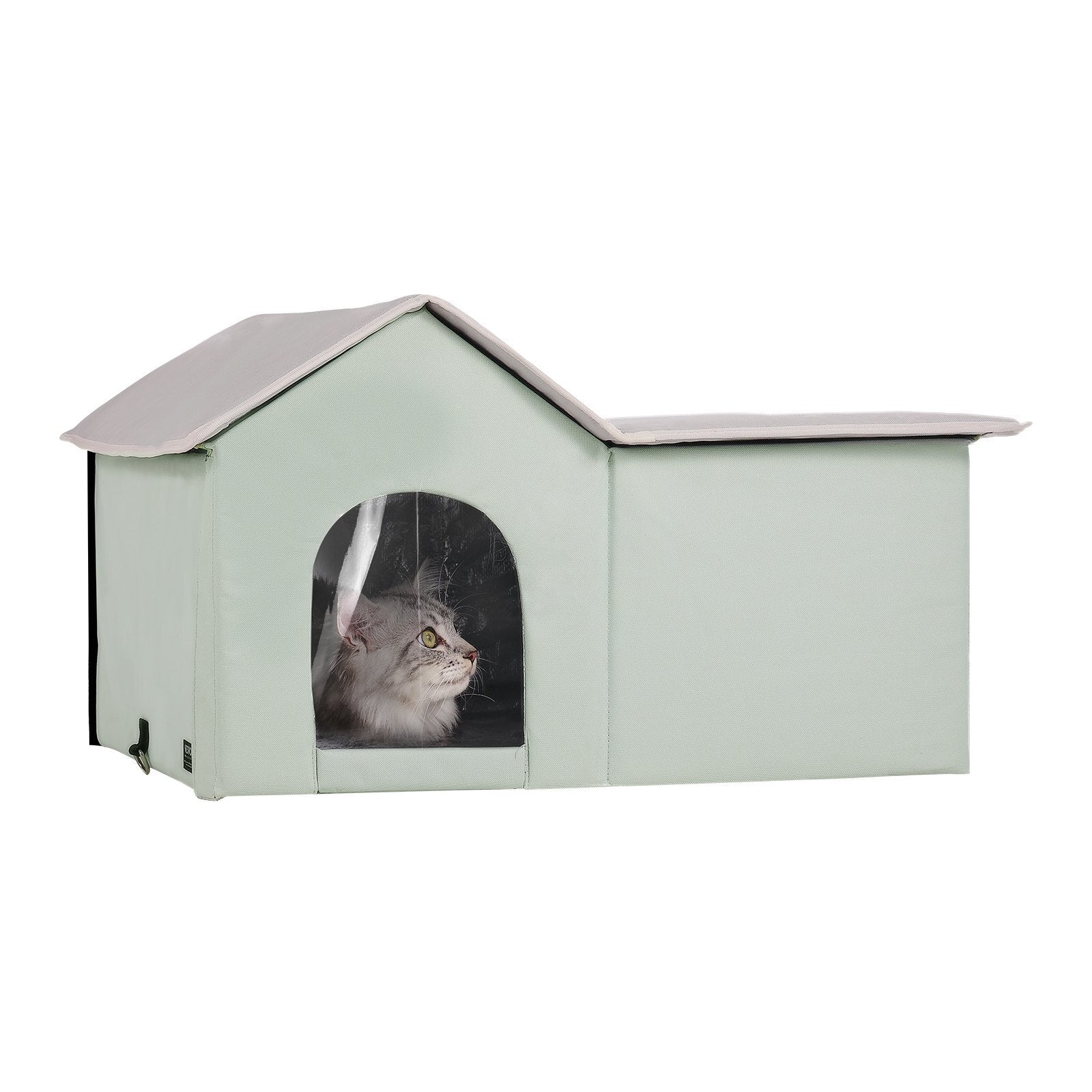 GlamourHaven Heated Cat House  Large Green Cozy Comfort Edition