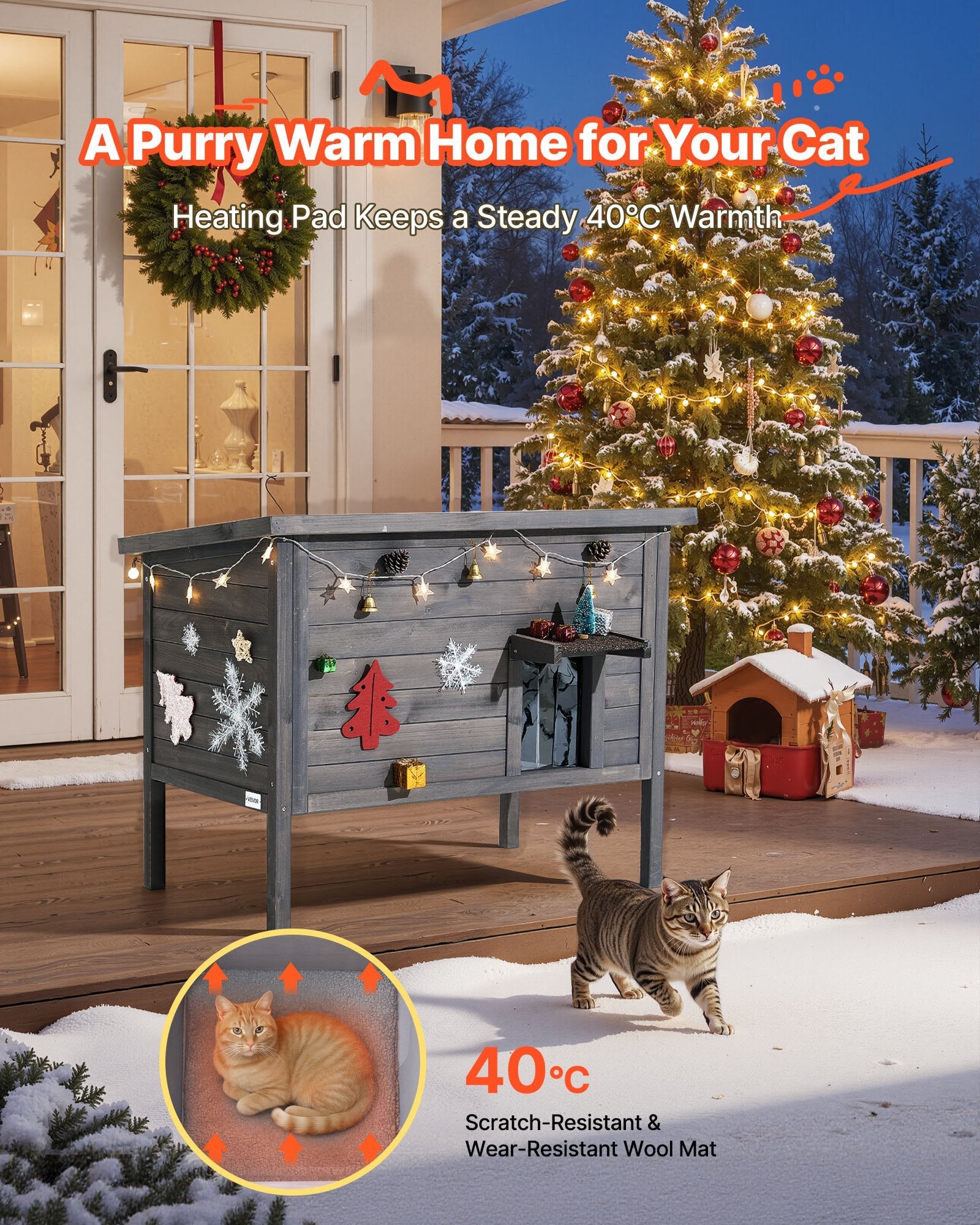 GlamourHaven Heated Outdoor Cat House  Winter Warmth Edition