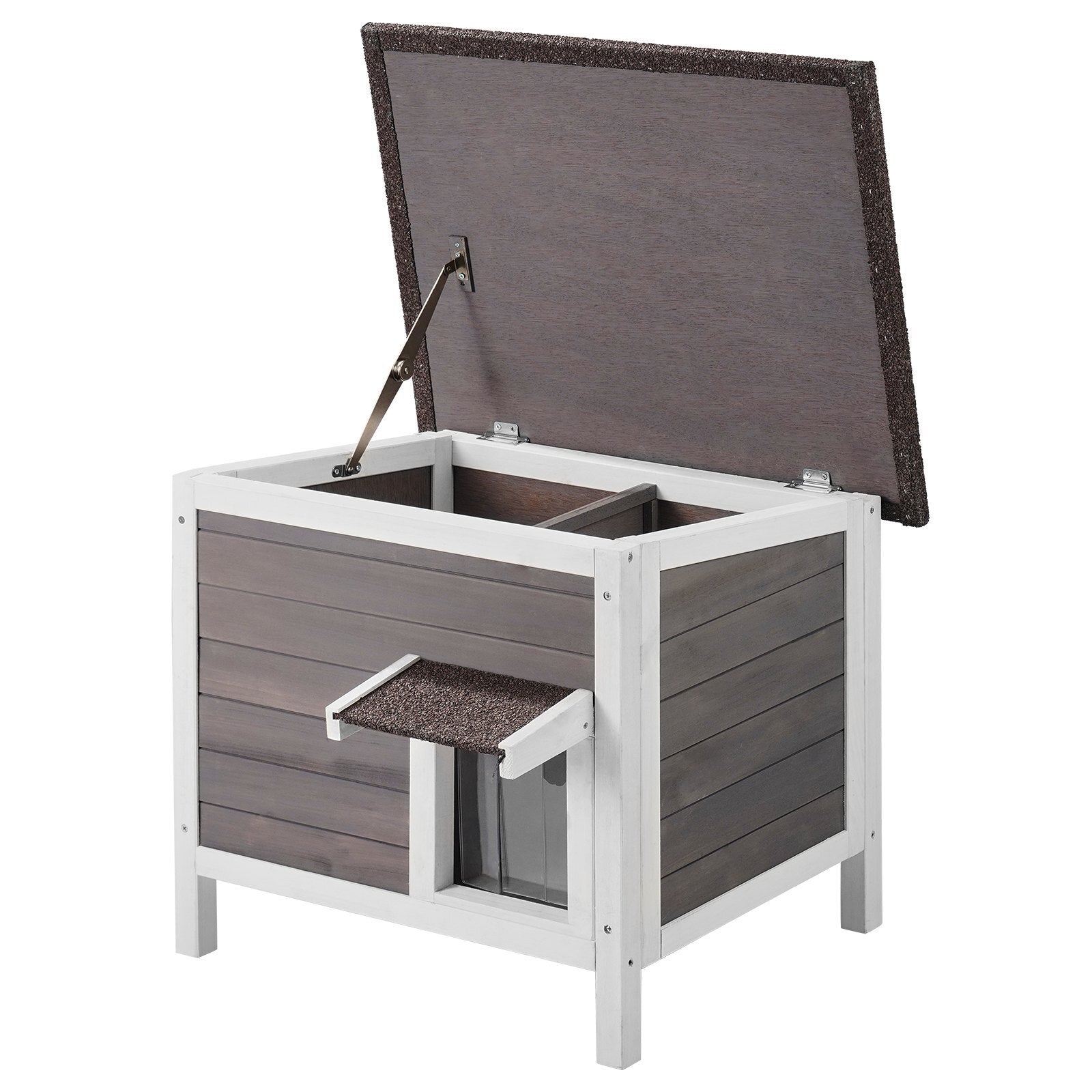 GlamourHaven Outdoor Insulated Cat House  Gray Cedar Retreat