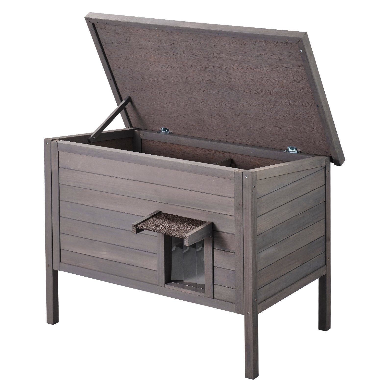 VEVOR Outdoor Cat House Weatherproof | Foam-Insulated Wooden Shelter for Multiple Cats with PVC Door Flaps & Open Roof  34"L x 22"W x 27"H (Gray)