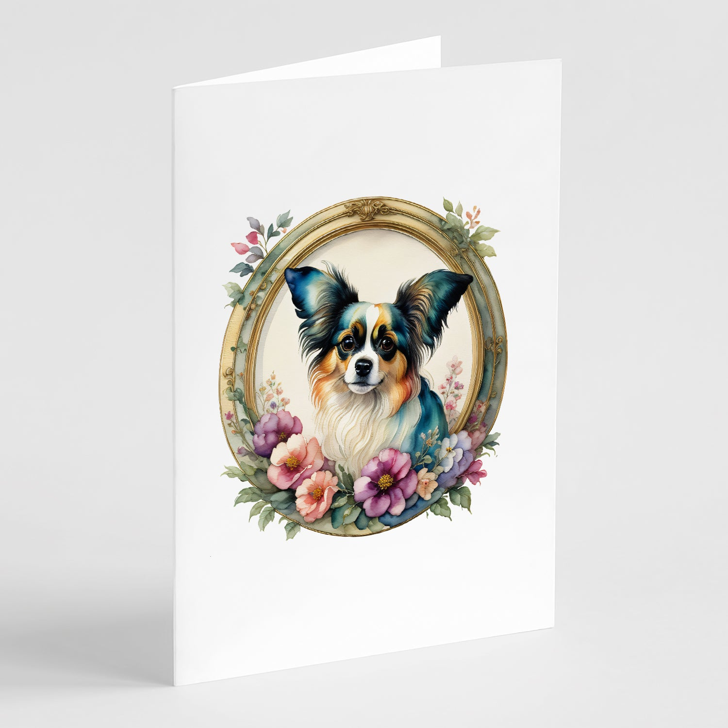 Papillon and Flowers Greeting Cards Pack of 8
