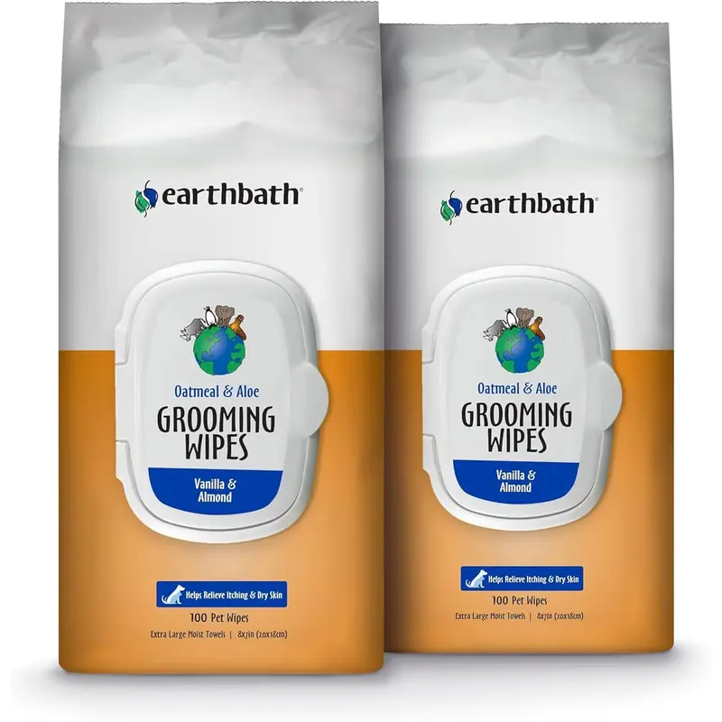 Earthbath, Oatmeal & Aloe Grooming Wipes - Dog Wipes For Paws And Butt, Pet Wipes For Dogs & Cats, Helps Relieve Itchy & Dry Ski