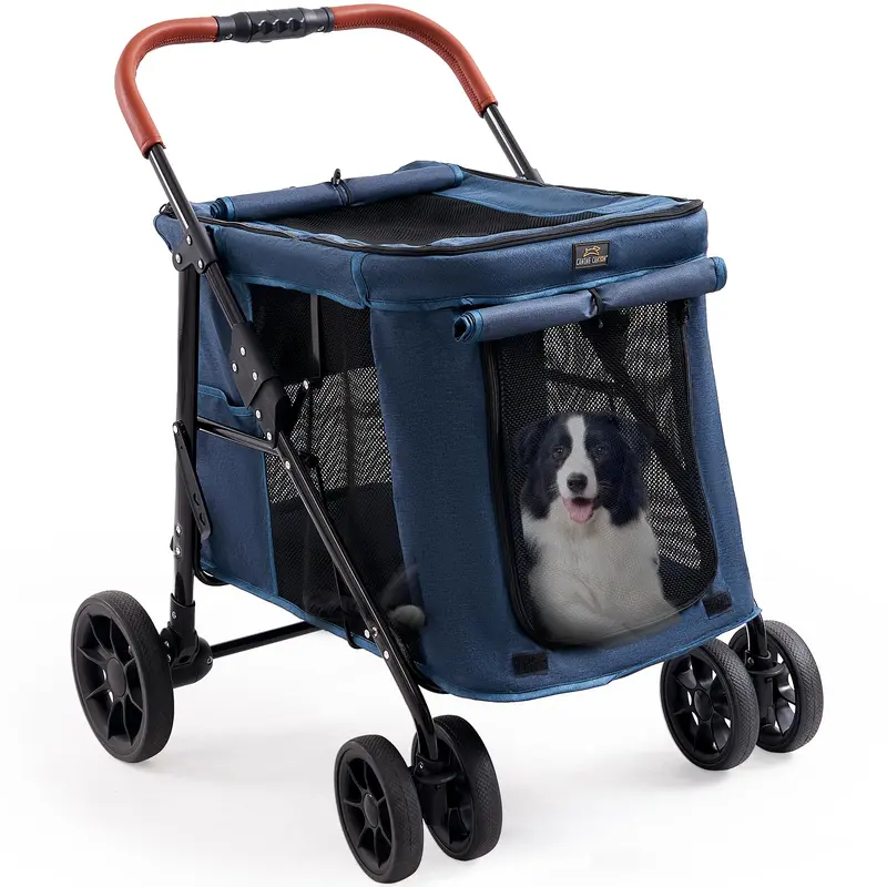 Canine Canyon Upgraded 4 Wheels Pet Stroller For Small/Medium Dogs- One Button Fold, Adjustable Mesh Windows And Shades, 360 Swi