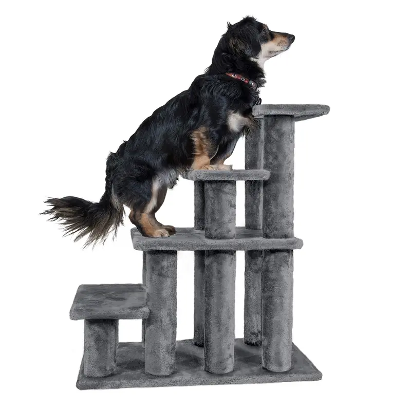 Furhaven Steady Paws Multi-Step Pet Stairs For High Beds & Sofas - Gray, 4-Step