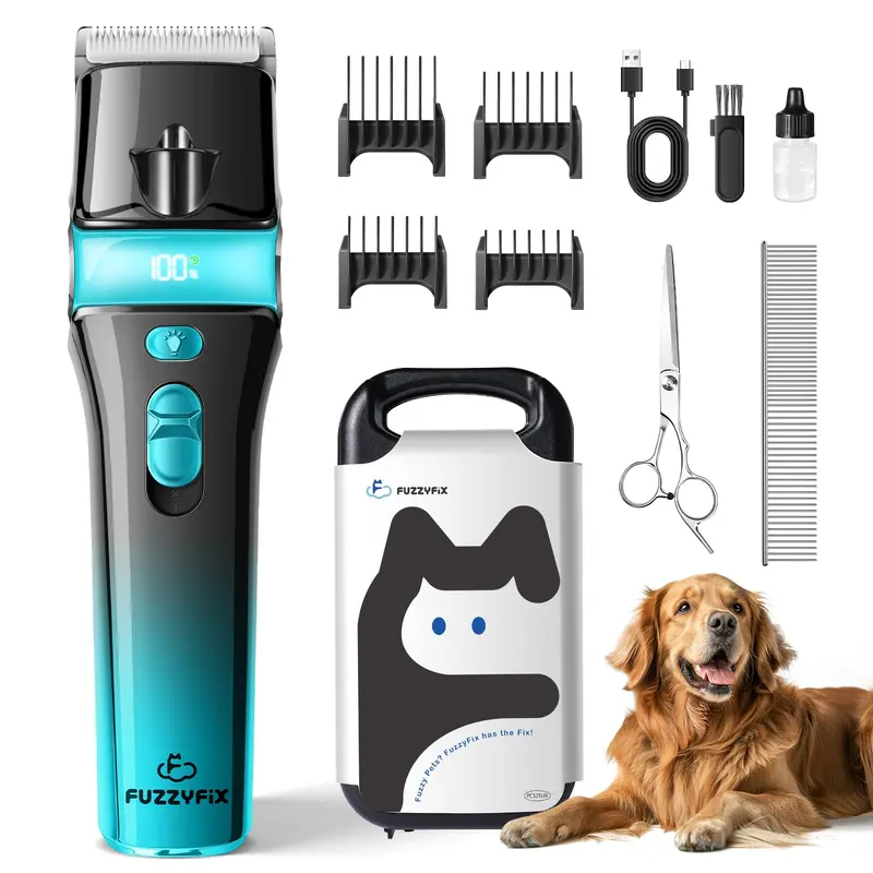 Fuzzyfix Dog Clippers For Grooming With Storage Box, Dog Grooming Kit Heavy Duty 2-Speed Quiet Rechargeable Cordless Pet Hair Tr