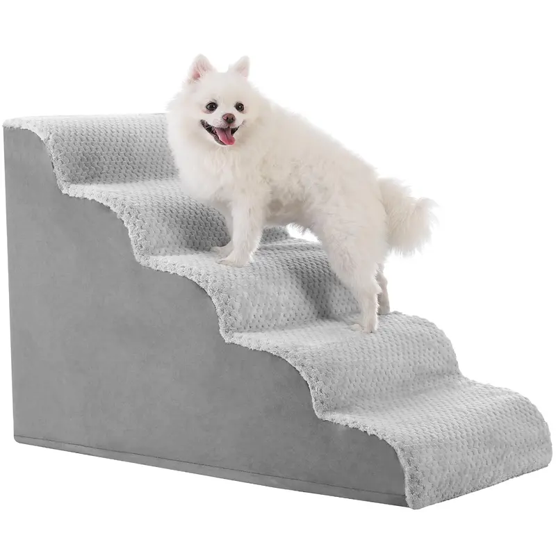 Mihikk Dog Stairs Ramp, Curved 5-Step Dog Steps For Small Dogs And Cats, Pet Stairs For High Beds And Couch With Anti-Slip Washa