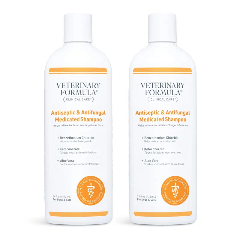 Veterinary Formula Antiseptic & Antifungal Medicated Shampoo for Dogs & Cats, 16 Fl Oz (Pack of 2) - Paraben & Soap-Free